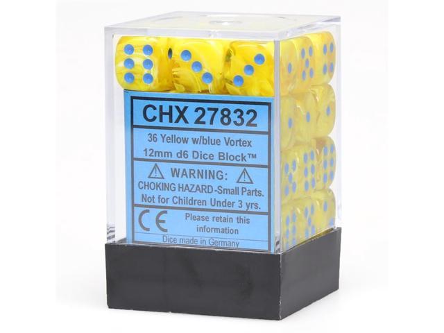Vortex 12mm d6 Yellow w/blue Dice Block (36 dice) CHX27832 - Dice Sets & Games