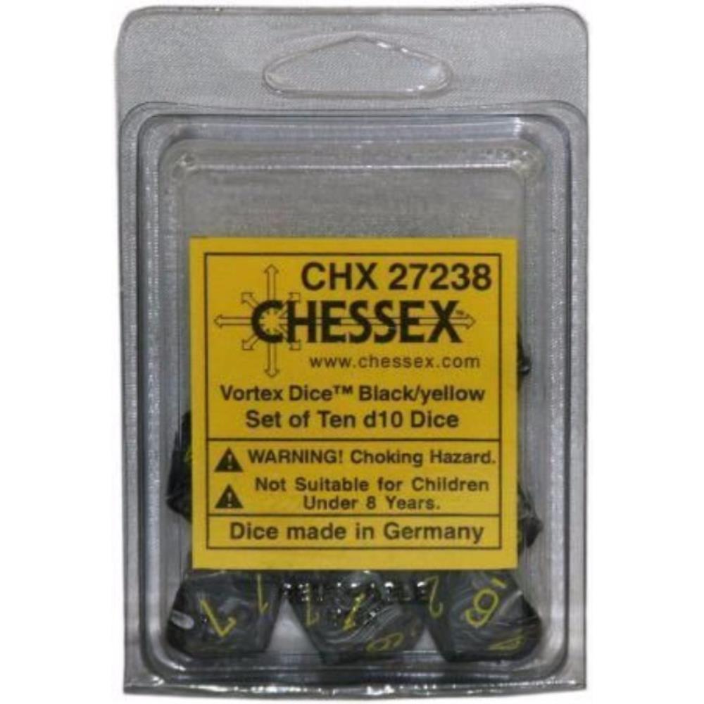 Vortex Black/yellow d10 Dice (10 dice) CHX27238 - Dice Sets & Games