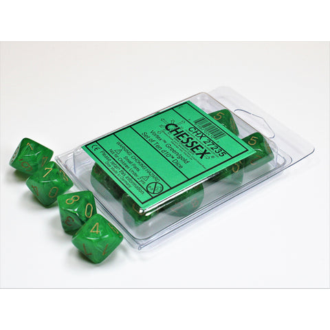 Vortex Green w/gold d10 Dice (10 dice) CHX27235 - Dice Sets & Games