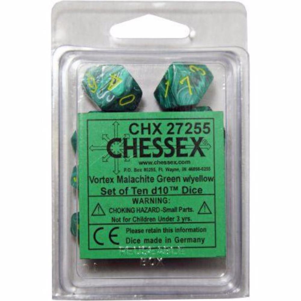 Vortex Malachite Green/yellow d10 Dice (10 dice) CHX27255 - Dice Sets & Games