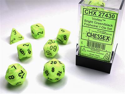 Vortex: Polyhedral Bright Green/black 7-Die Set CHX27430 - Dice Sets & Games