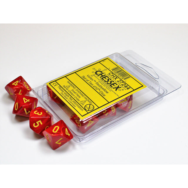 Vortex Red w/yellow d10 Dice (10 dice) CHX27244 - Dice Sets & Games