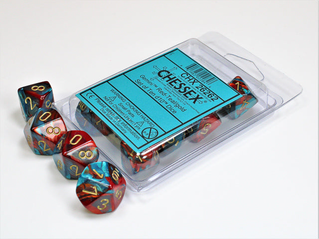 Gemini Red-Teal/gold d10 Dice (10 dice) CHX26262