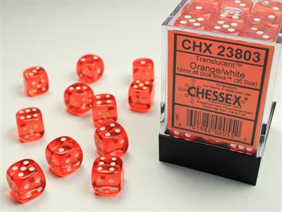 Translucent 12mm d6 Orange/white Dice Block (36 dice) CHX23803