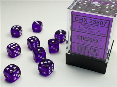 Translucent 12mm d6 Purple/white Dice Block (36 dice) CHX23807
