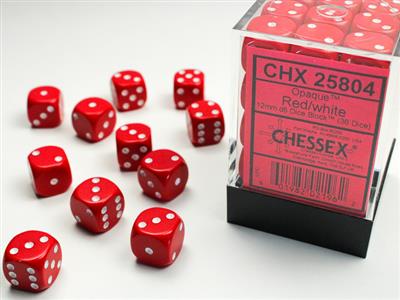 Opaque 12mm d6 Red/white Dice Block (36 dice) CHX25804