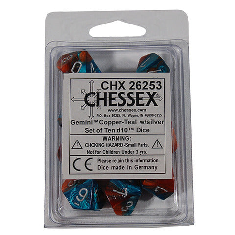 Gemini Copper-Teal w/silver d10 Dice (10 dice) CHX26253