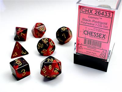 Gemini: Polyhedral Black-Red/gold 7-Die Set CHX26433