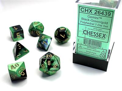Gemini: Polyhedral Black-Green/gold 7-Die Set CHX26439