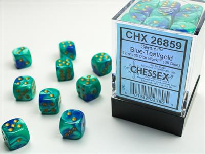 Gemini 12mm d6 Blue-Teal/gold Dice Block (36 dice) CHX26859