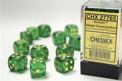 Borealis 16mm d6 Maple Green/yellow Dice Block (12 dice) CHX27765