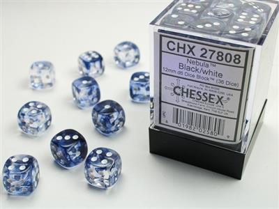 Nebula® 12mm d6 Black/white Dice Block™ (36 dice) CHX27808