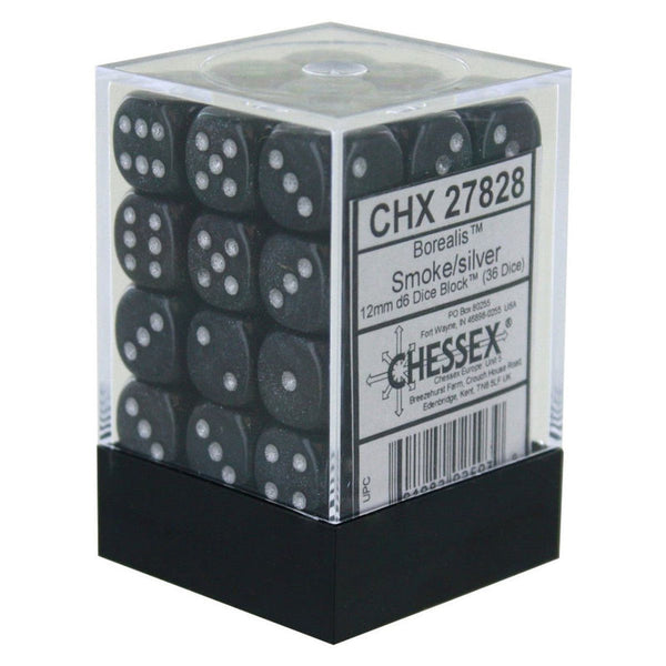 Borealis 12mm d6 Smoke/silver Dice Block (36 dice) CHX27828
