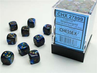 Lustrous 12mm d6 Shadow/gold Dice Block (36 dice) CHX27899