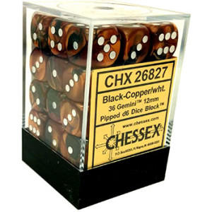 Block 12mm Pipped d6 Black-Copper/wht. Dice Block (36 dice) CHX26827
