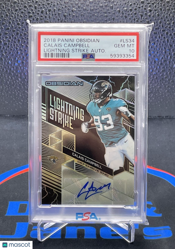 Calais Campbell 2018 Obsidian Lightning Strike Auto /100 PSA 10 JAGS