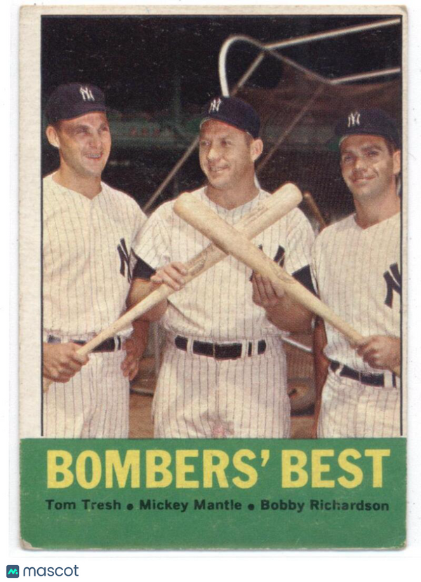 1963 Topps #173 Tom Tresh/Mickey Mantle/Bobby Richardson Yankees Bombers' Best V