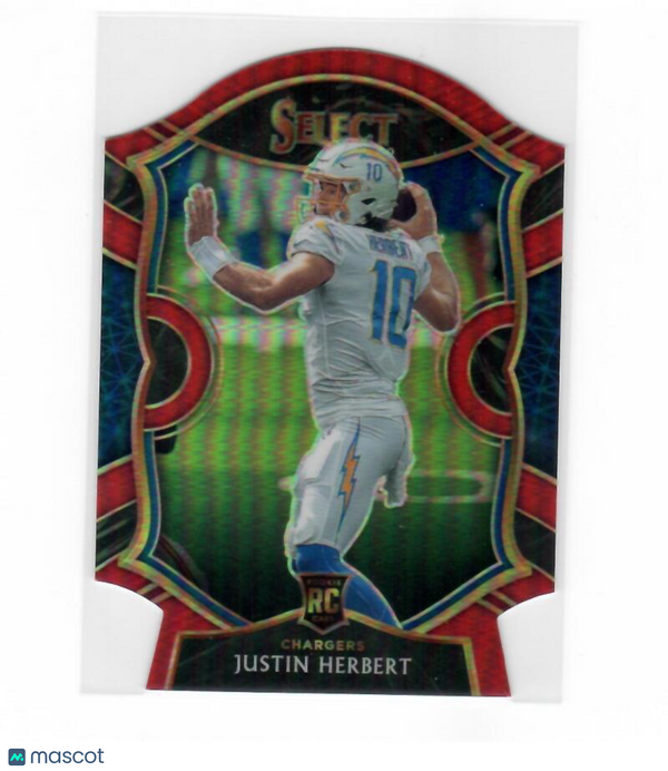 2020 Panini Select Red Prizm Die-Cut #44 Justin Herbert LA Chargers Concourse NM