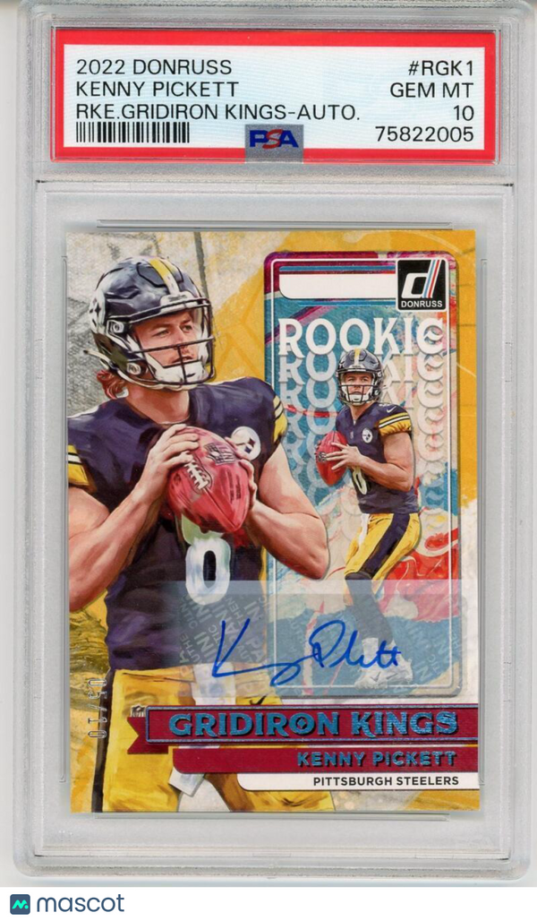 2022 Donruss Rookie Gridiron Kings Autographs #1 Kenny Pickett Steelers PSA 10 G