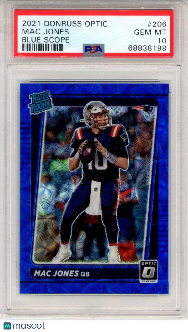 2021 Donruss Optic Blue Scope #206 Mac Jones Patriots Rated Rookies PSA 10 GEM M