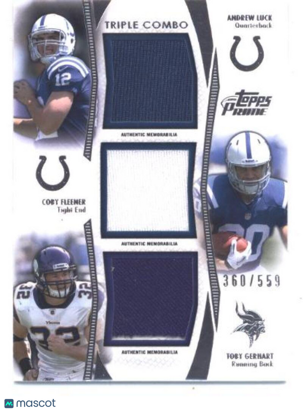 2012 Topps Prime Triple Combo Relics #TCR-LFG Andrew Luck/Coby Fleener