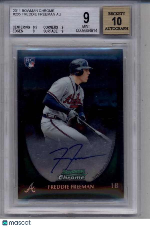 2011 Bowman Chrome Prospects Rookie Autographs #205 Freddie Freeman BGS 9 Mint