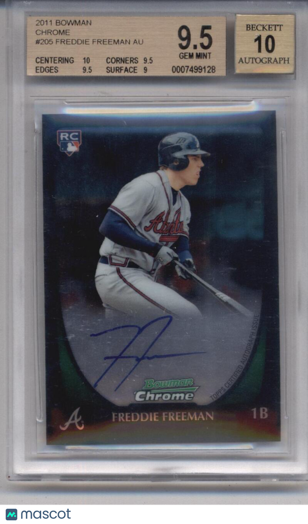 2011 Bowman Chrome Prospects Rookie Autographs #205 Freddie Freeman BGS 9.5 Gem