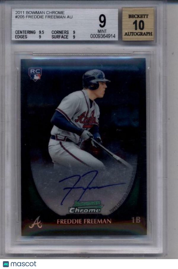 2011 Bowman Chrome Prospects Rookie Autographs #205 Freddie Freeman BGS 9 Mint (