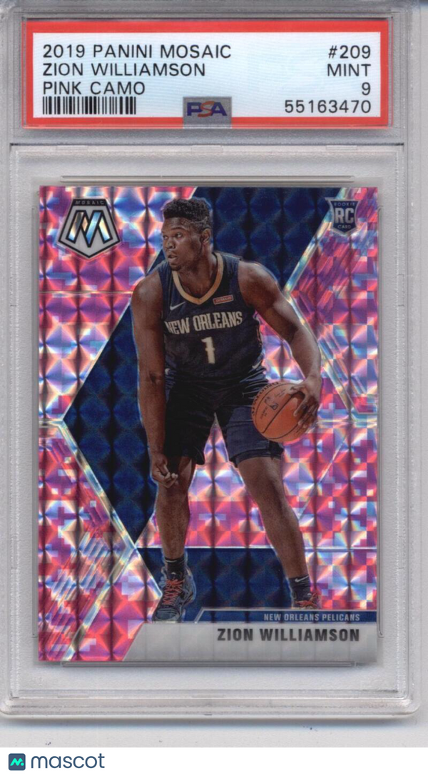 2019-20 Panini Mosaic Pink Camo #209 Zion Williamson Pelicans PSA 9 MINT (RC - R