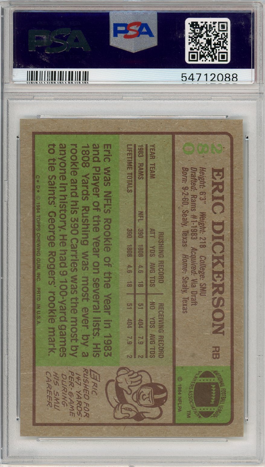 1984 Topps Eric Dickerson Rookie #280 PSA 8 Los Angeles Rams