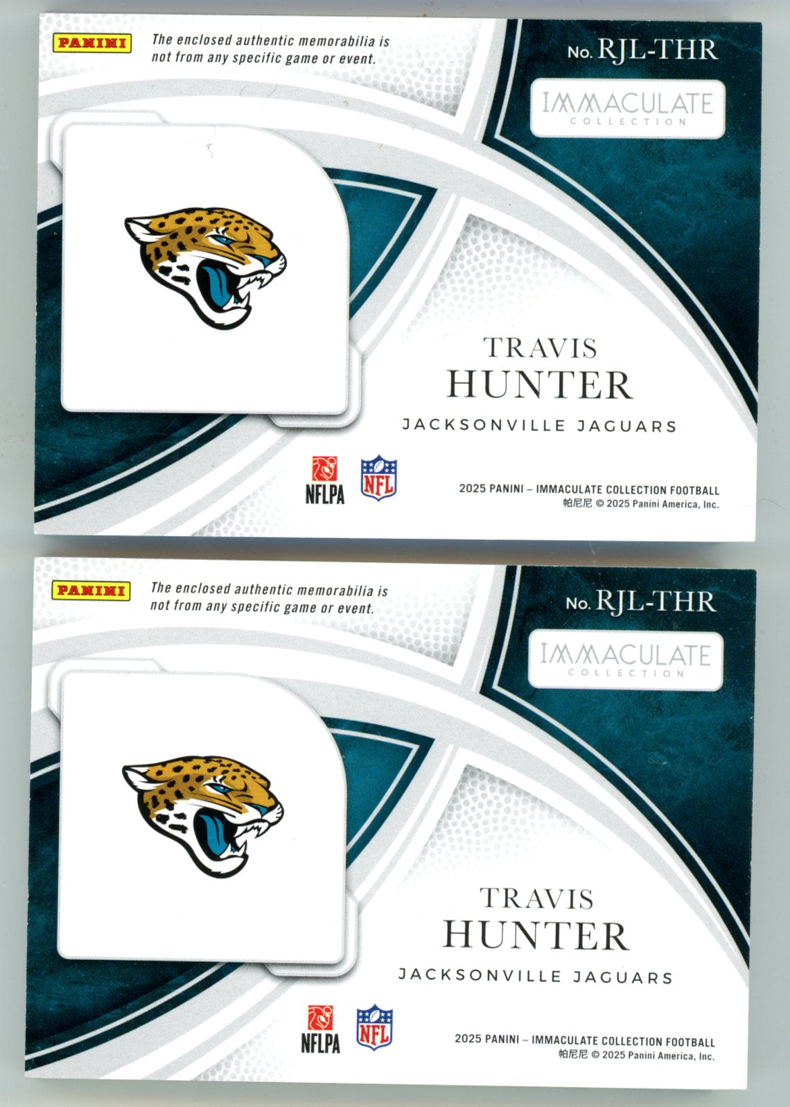 2025 Immaculate Collection Travis Hunter Soles RC Memorabilia SET Both 1/2 & 2/2