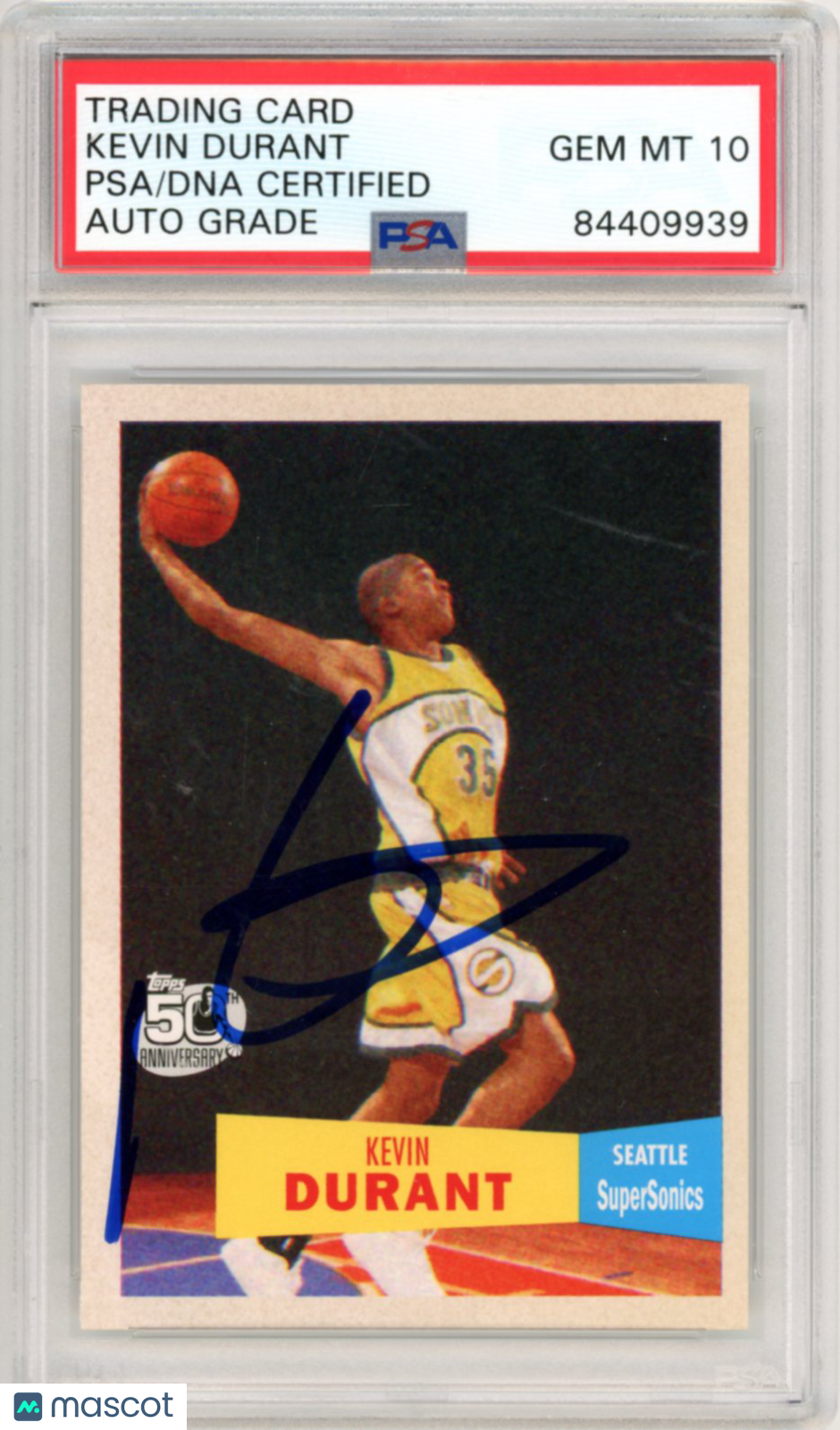 2007 Kevin Durant Topps 50th Anniversary Rookie Gem Mt 10 Auto PSA Authentic
