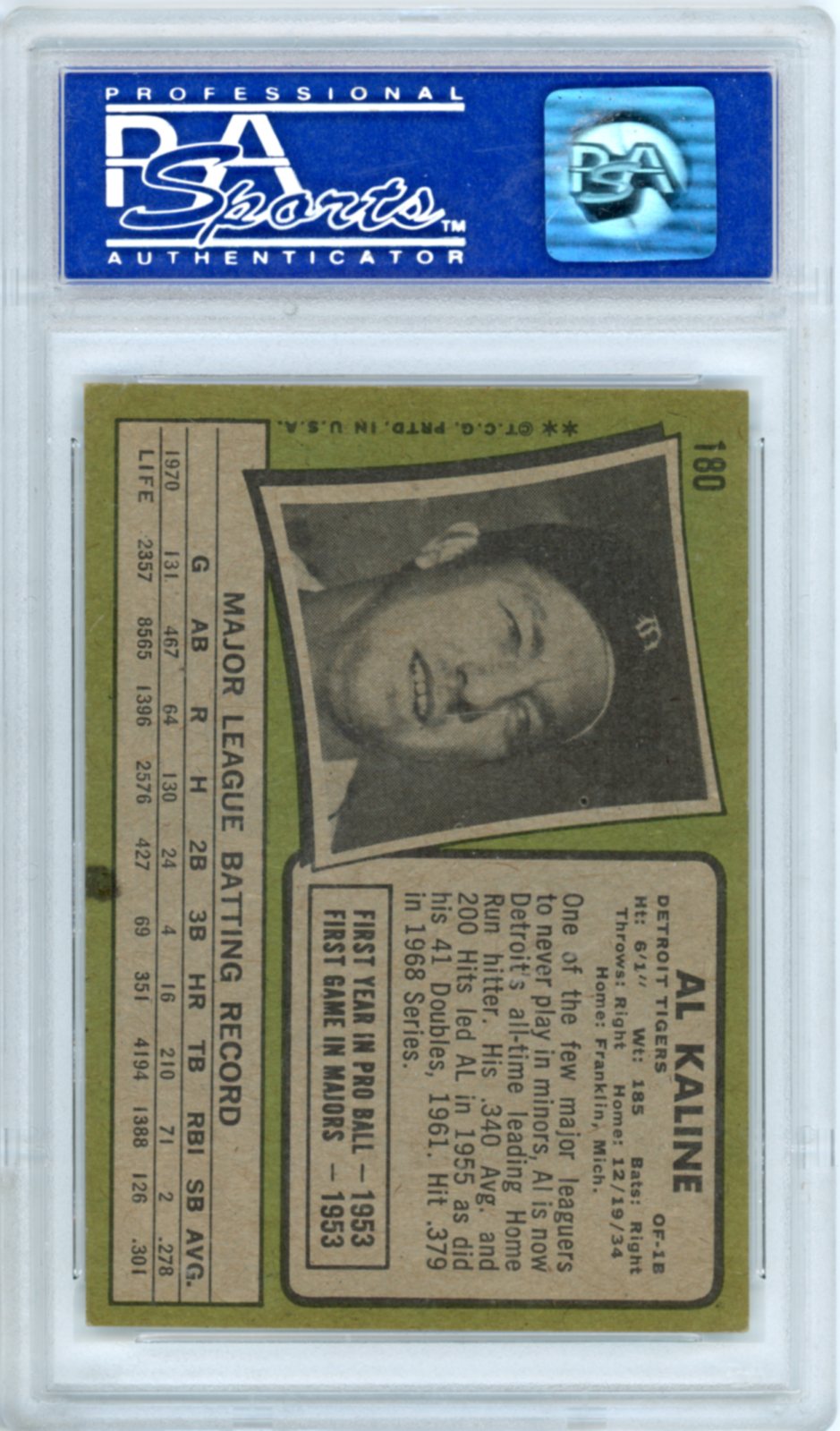 1971 Topps Al Kaline #180 PSA 6
