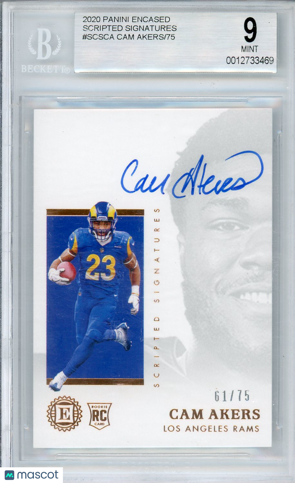 2020 Panini Encased Scripted Signatures Cam Akers 61/75 Rookie BGS 9 MINT Rams