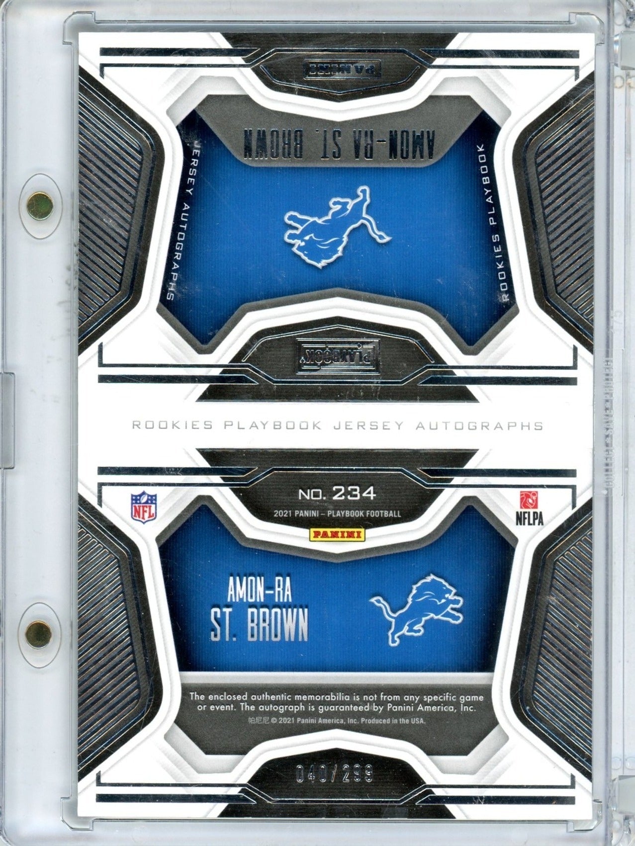 2021 Panini Playbook Amon-Ra St. Brown Autograph Jersey Patch Memorabilia #23