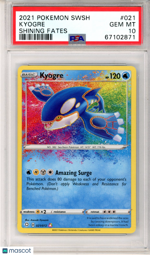 PokéMon TCG Kyogre #021 Shining Fates PSA 10