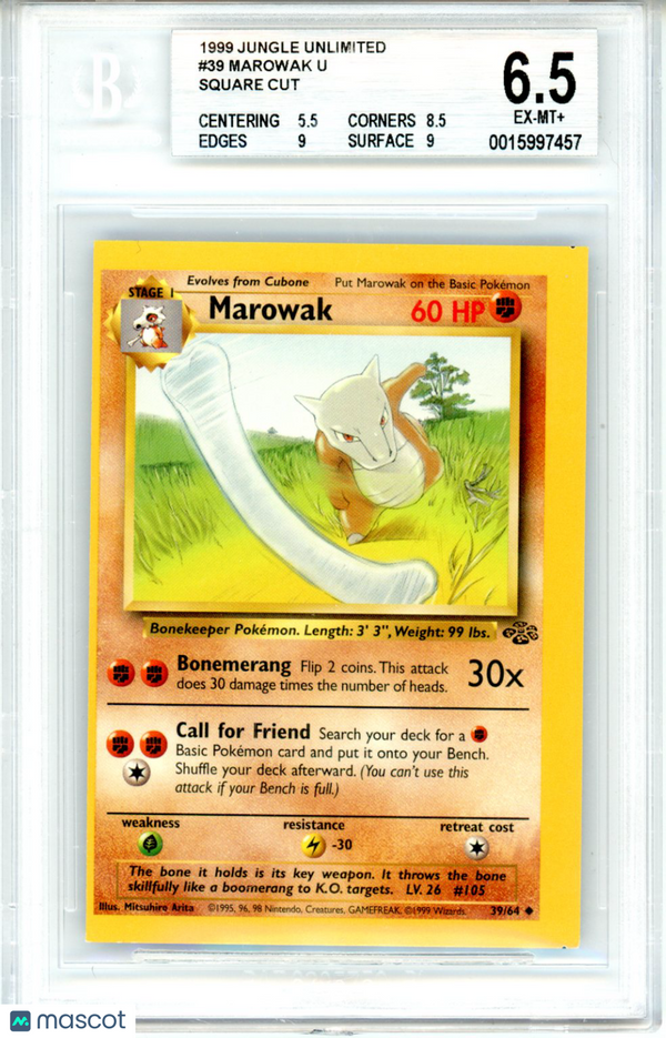 1999 Pokemon Marowak #39 Miscut BGS 6.5