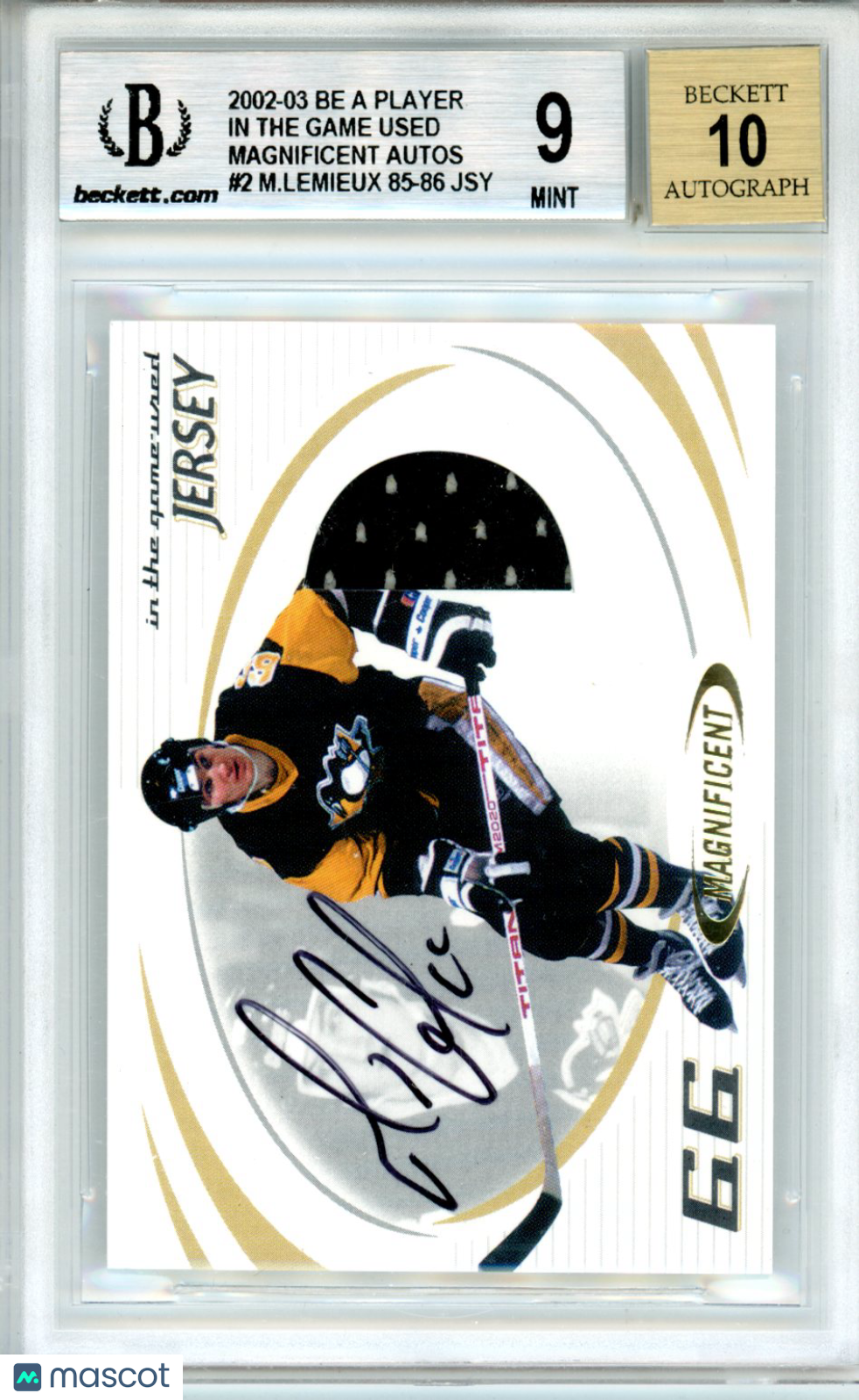 2002 ITG Used Magnificent Auto Mario Lemieux 85/86 Jersey 08/15 BGS 9 AUTO 10