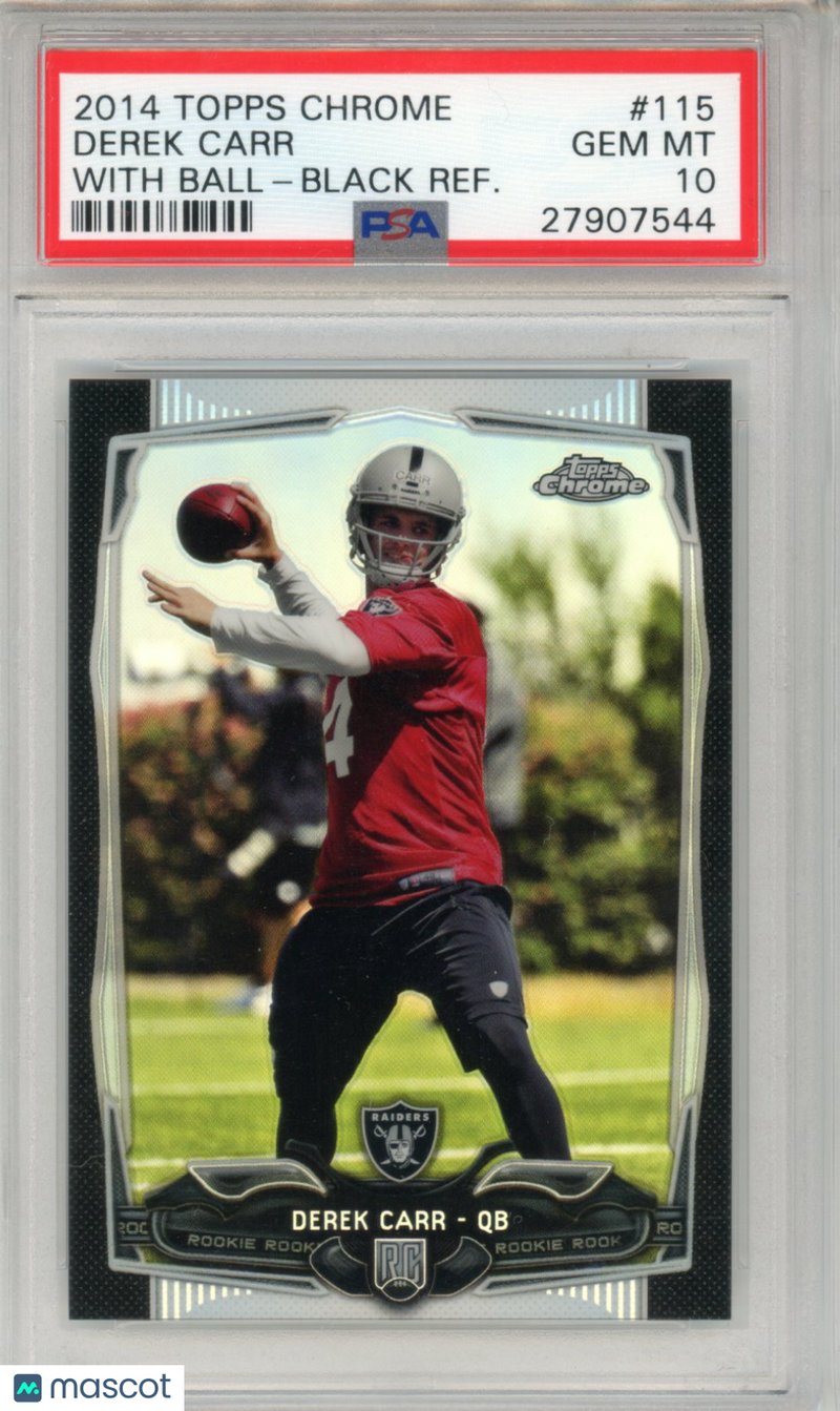 2014 Topps Chrome Derek Carr With Ball Black Refractor /299 Rookie