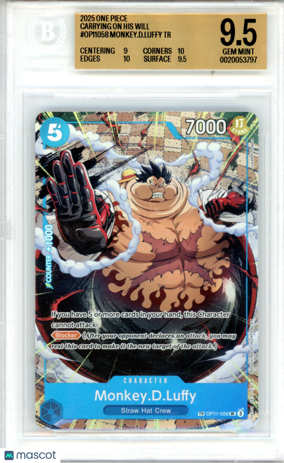 2025 One Piece Card Game Carrying on His Will Monkey.D.Luffy TR BGS 9.5