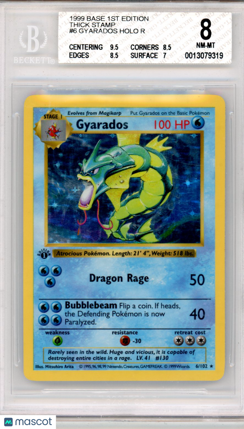 1999 Pokemon Base 1st Edition Thick Stamp Gyarados HOLO R