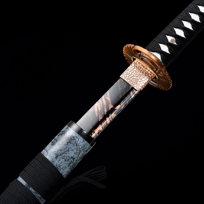 Handmade Japanese Katana 1045 Carbon Steel With Black Blade And Blue Scabbard