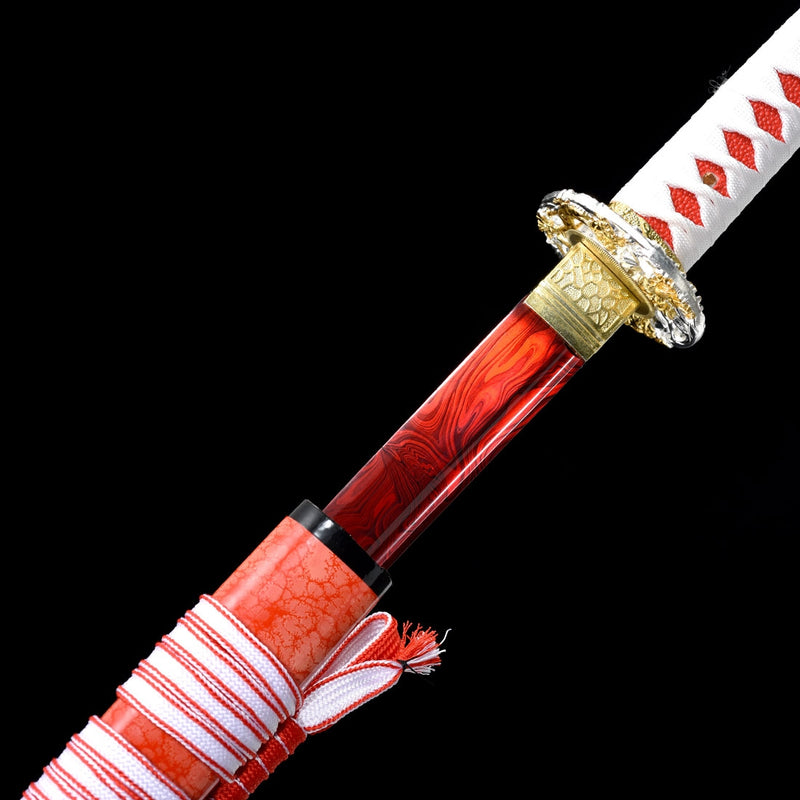 Handmade Japanese Katana Sword With Blood Red Blade And Scabbard