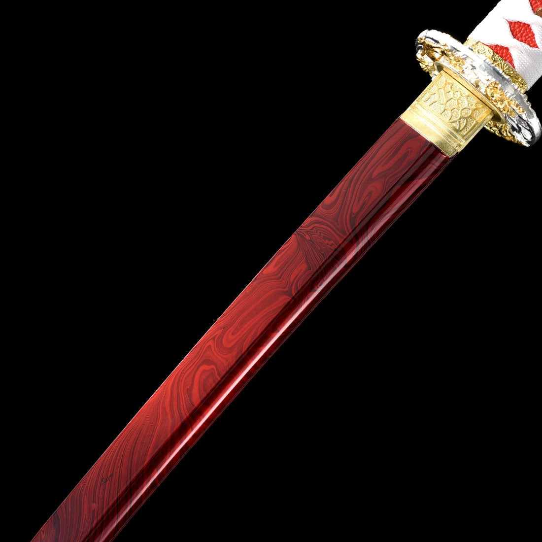 Handmade Japanese Katana Sword With Blood Red Blade And Scabbard