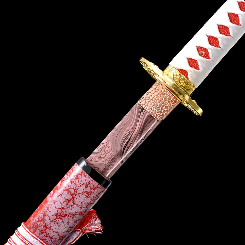 Handmade Japanese Katana Sword With Red Blade And Scabbard