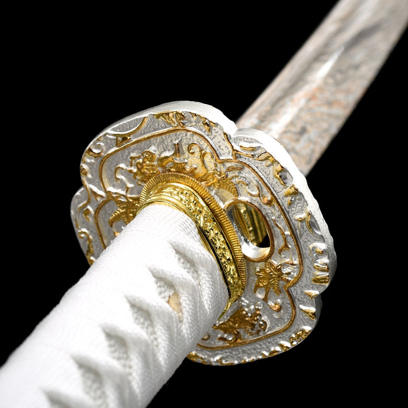 Handmade Japanese Katana Sword With White Blade And Scabbard