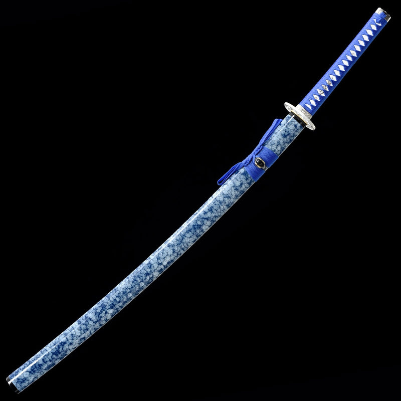 Handmade Japanese Katana 1045 Carbon Steel With Blue Rose Blade And Dragon Tsuba