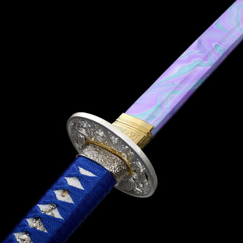 Handmade Japanese Katana 1045 Carbon Steel With Blue Rose Blade And Dragon Tsuba