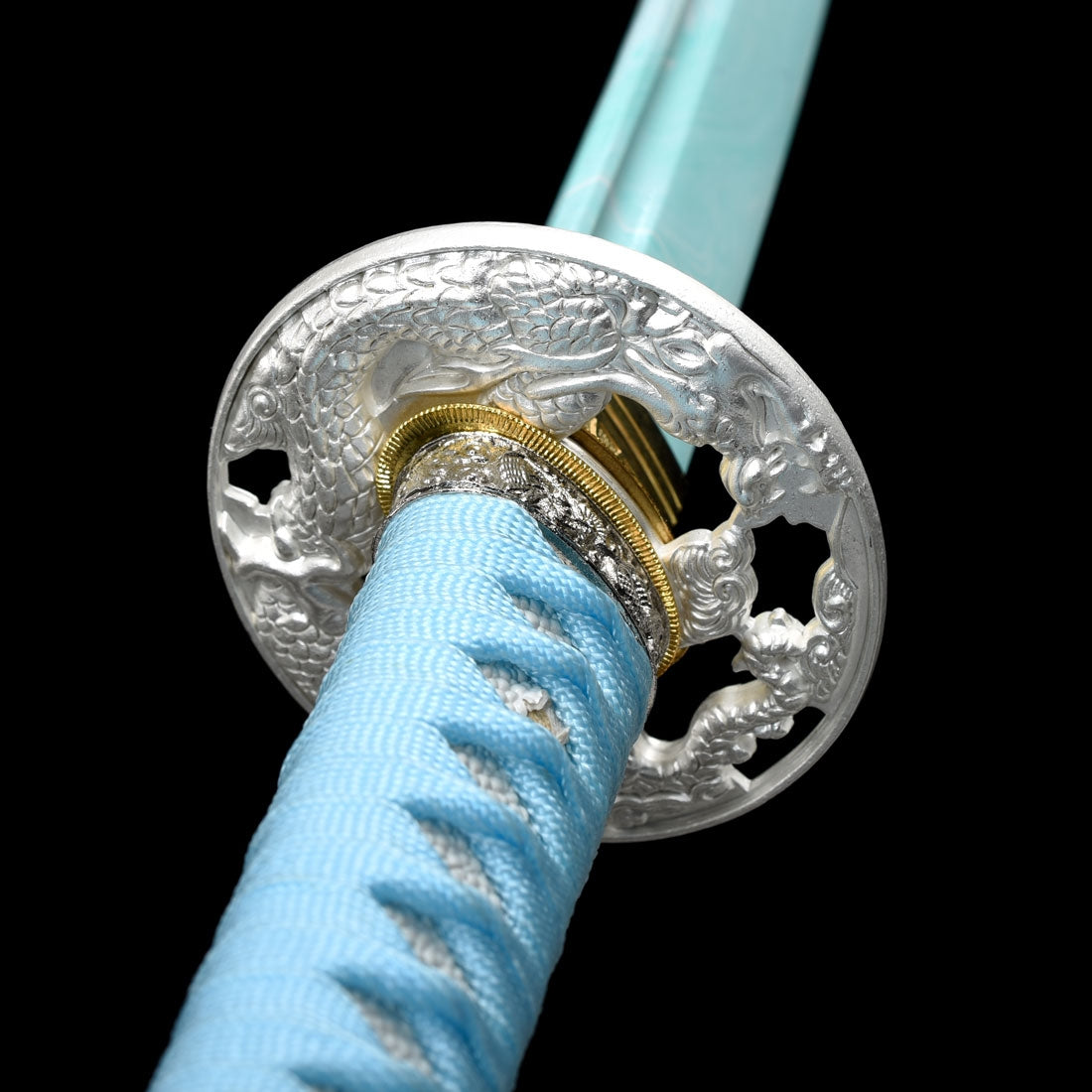 Handmade Japanese Katana Sword 1045 Carbon Steel With Teal Blade And Scabbard