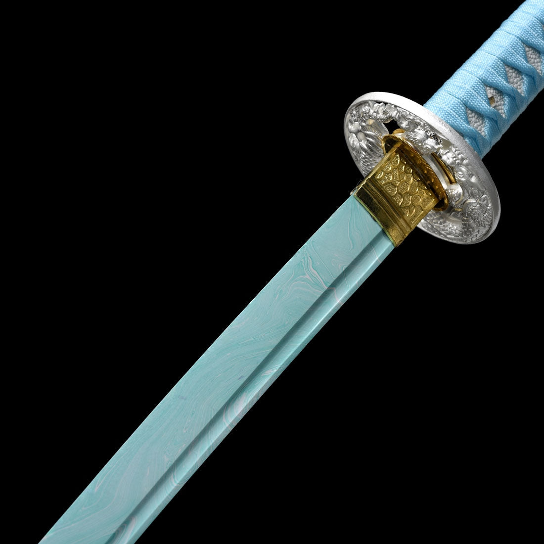 Handmade Japanese Katana Sword 1045 Carbon Steel With Teal Blade And Scabbard